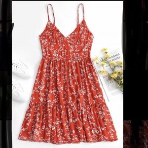 Red orange floral dress